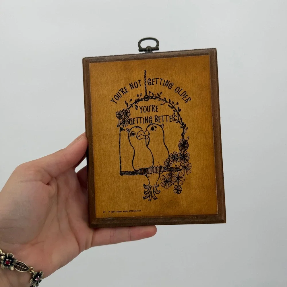 Vintage West Coast Wood Specialties Lovebirds Plaque Youre Getting Better 1981